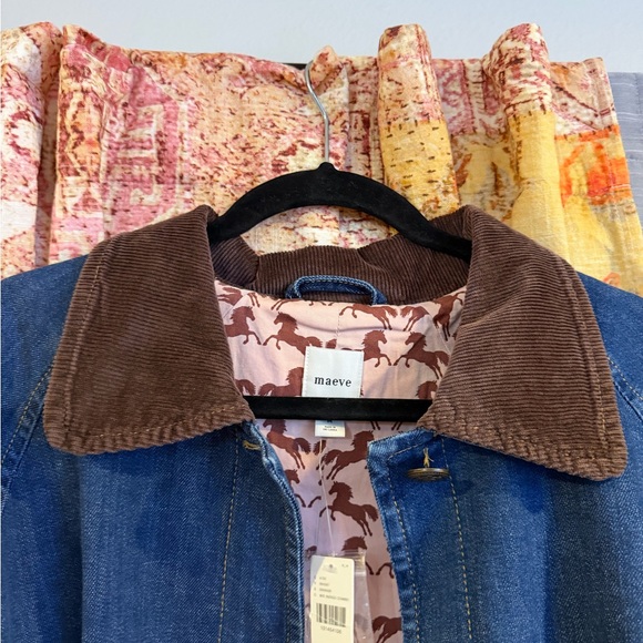 NWT Women’s Size Medium Anthropologie Blue Denim Jacket with Corduroy Collar - Picture 2 of 7